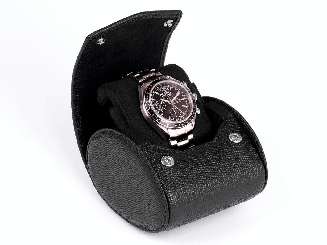 CARAPAZ LEATHER WATCH STORAGE CASE FOR 1 WATCH IN BLACK EPSOM