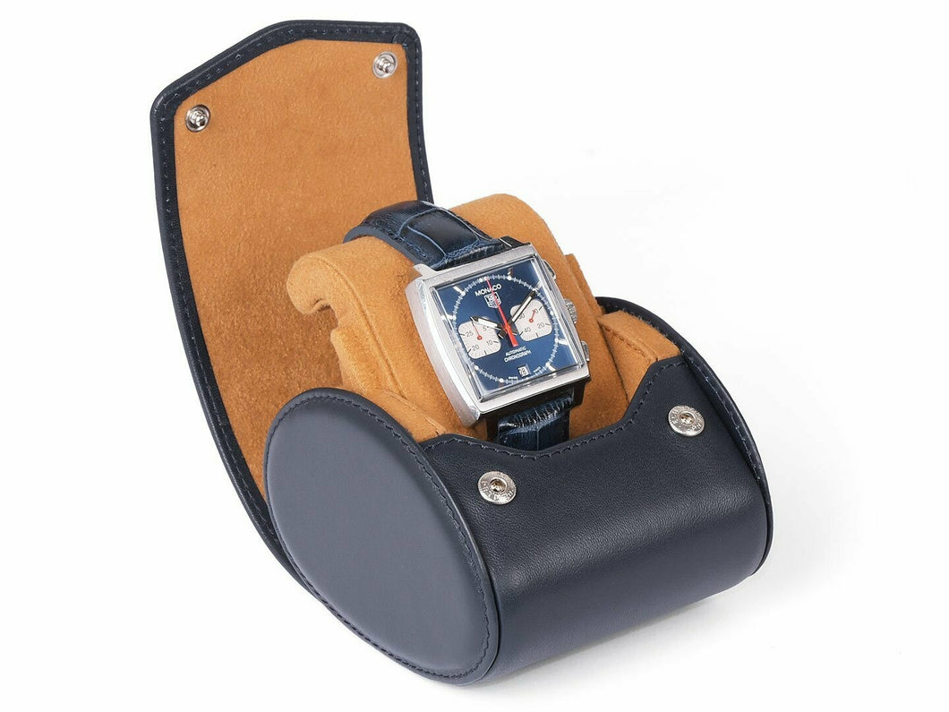 CARAPAZ LEATHER WATCH STORAGE CASE FOR 1 WATCH IN NAVY BLUE *