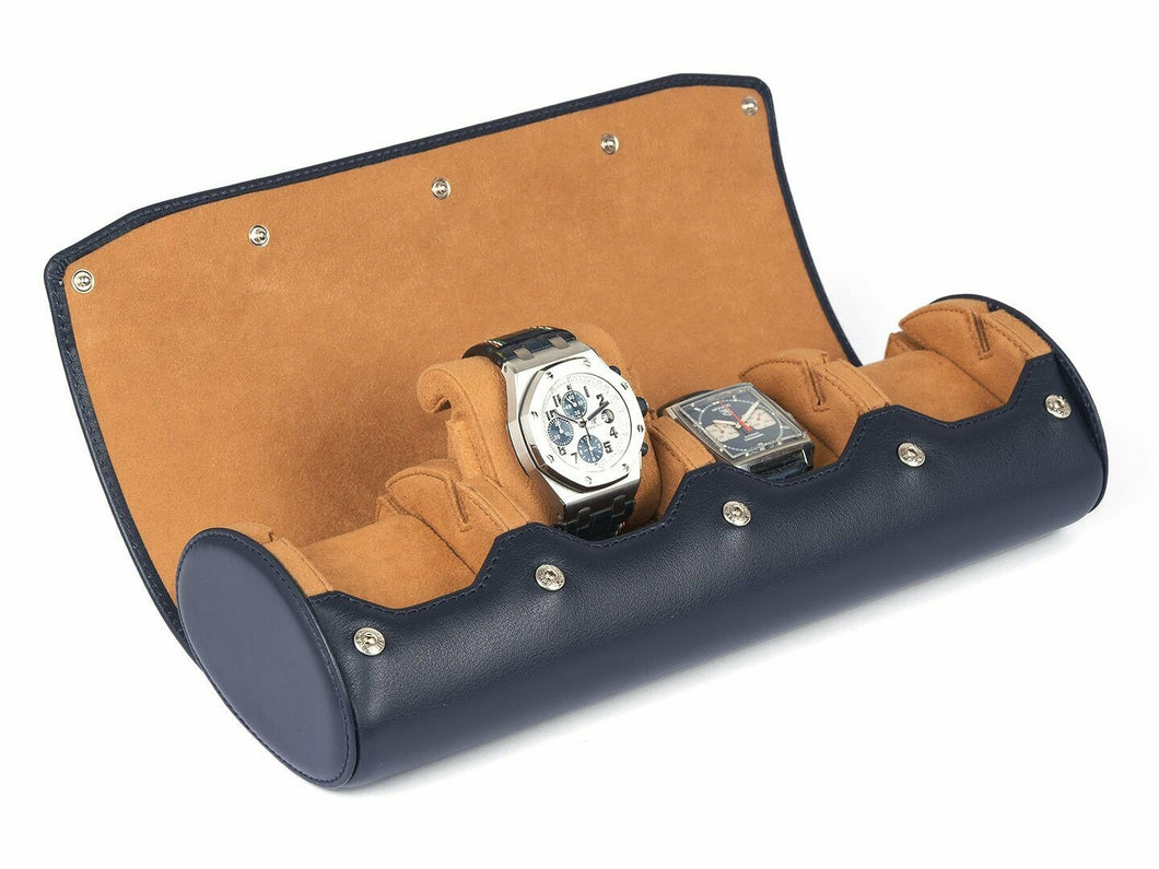 CARAPAZ LEATHER WATCH STORAGE CASE FOR 4 WATCHES IN NAVY BLUE *