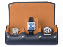 Load image into Gallery viewer, CARAPAZ LEATHER WATCH STORAGE CASE FOR 3 WATCHES IN NAVY BLUE

