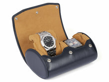 Load image into Gallery viewer, CARAPAZ LEATHER WATCH STORAGE CASE FOR 2 WATCHES IN NAVY BLUE
