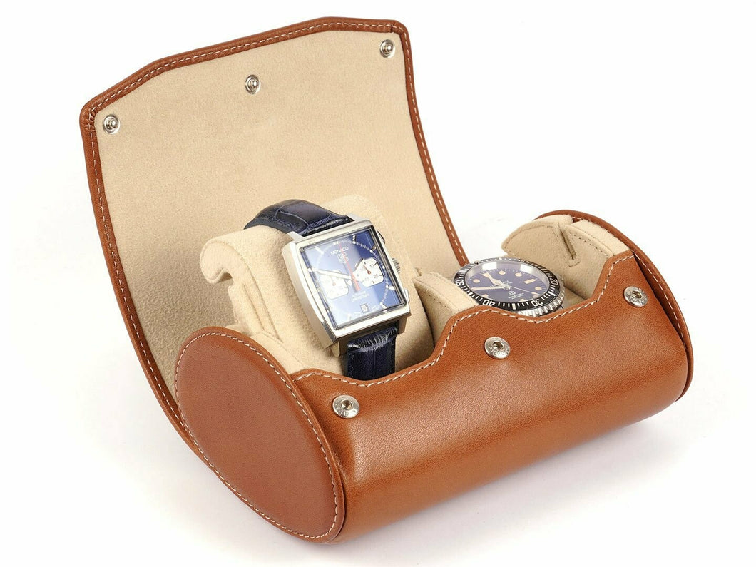 CARAPAZ LEATHER WATCH STORAGE CASE FOR 2 WATCHES IN GOGNAC LIGHT BROWN