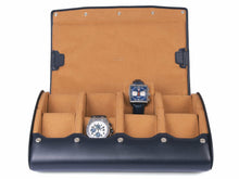 Load image into Gallery viewer, CARAPAZ LEATHER WATCH STORAGE CASE FOR 8 WATCHES IN NAVY BLUE
