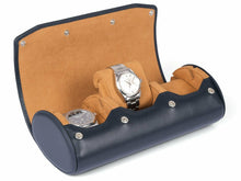 Load image into Gallery viewer, CARAPAZ LEATHER WATCH STORAGE CASE FOR 3 WATCHES IN NAVY BLUE
