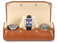 Load image into Gallery viewer, CARAPAZ LEATHER WATCH STORAGE CASE FOR 3 WATCHES IN COGNAC LIGHT BROWN
