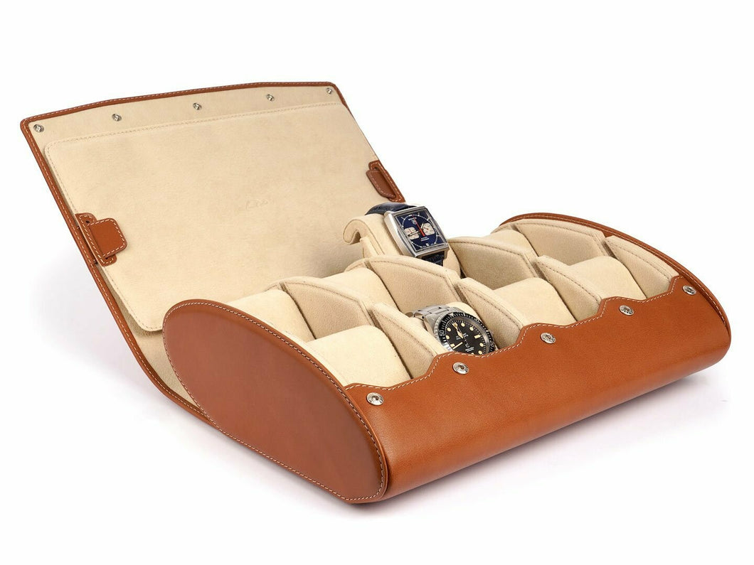 CARAPAZ LEATHER WATCH STORAGE CASE FOR 8 WATCHES IN COGNAC LIGHT BROWN