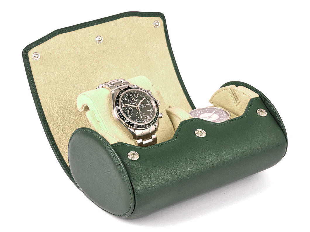 CARAPAZ LEATHER WATCH STORAGE CASE FOR 2 WATCHES IN GREEN *