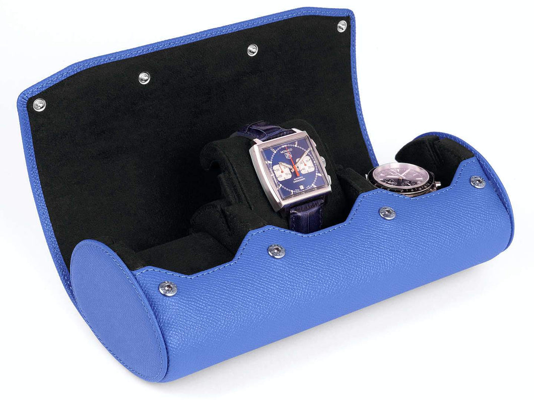 CARAPAZ LEATHER WATCH STORAGE CASE FOR 3 WATCHES IN BLUE EPSOM
