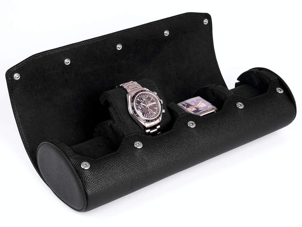 CARAPAZ LEATHER WATCH STORAGE CASE FOR 4 WATCHES IN BLACK EPSOM