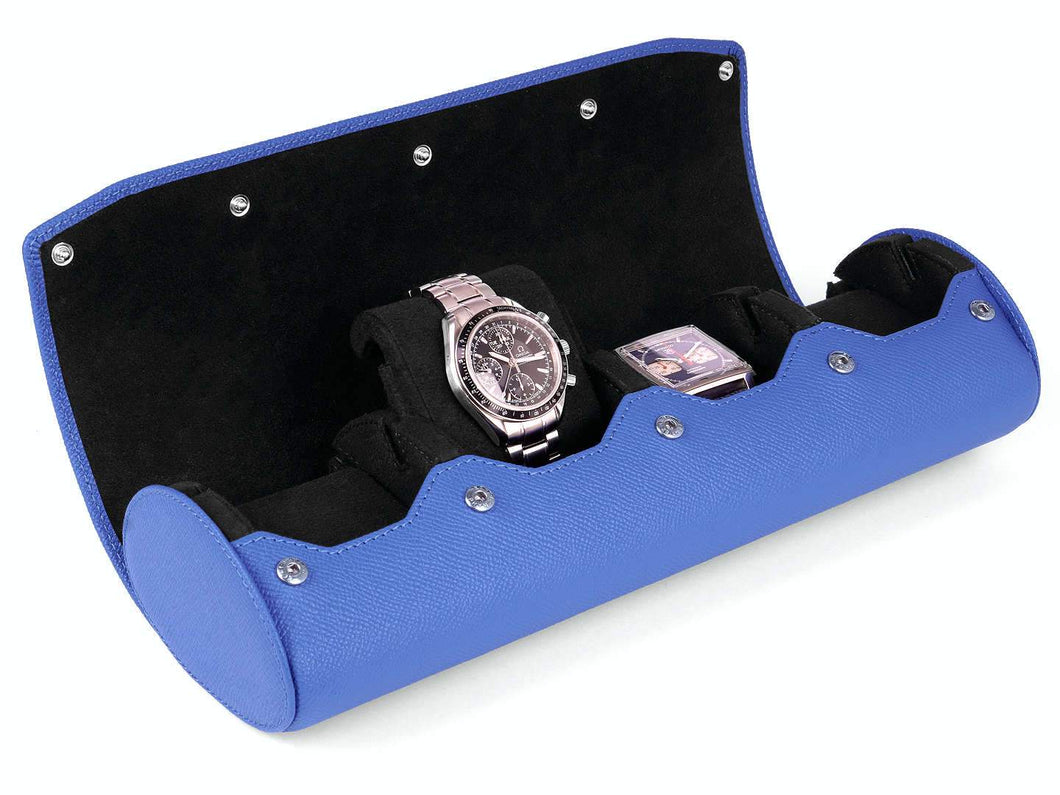 CARAPAZ LEATHER WATCH STORAGE CASE FOR 4 WATCHES IN BLUE EPSOM