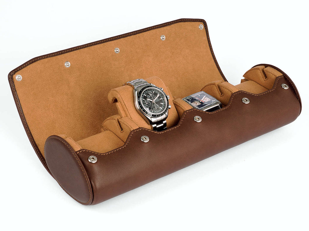 CARAPAZ LEATHER WATCH STORAGE CASE FOR 4 WATCHES IN BROWN