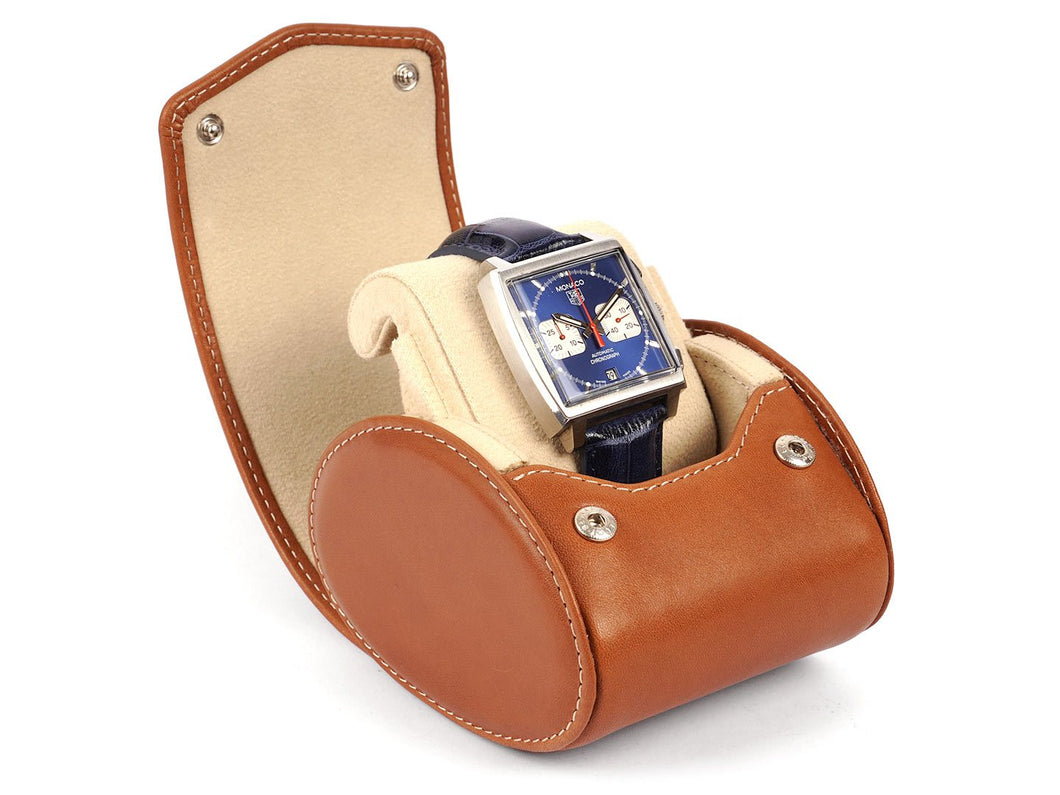 CARAPAZ LEATHER WATCH STORAGE CASE FOR 1 WATCH IN COGNAC LIGHT BROWN
