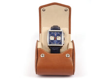 Load image into Gallery viewer, CARAPAZ LEATHER WATCH STORAGE CASE FOR 1 WATCH IN COGNAC LIGHT BROWN
